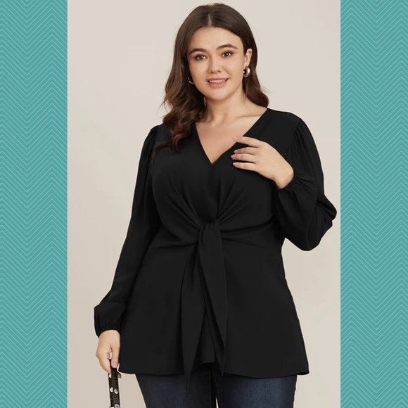 Bloomchic Black Knot Front V-Neck Tunic - Picture 1 of 5